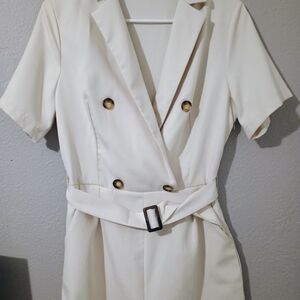 SHEIN Cream Double-Breasted Jumpsuit